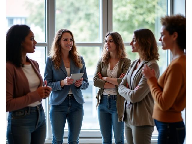 Diverse group of people in a workshop, actively communicating and listening to each other, representing authentic communication and engagement.